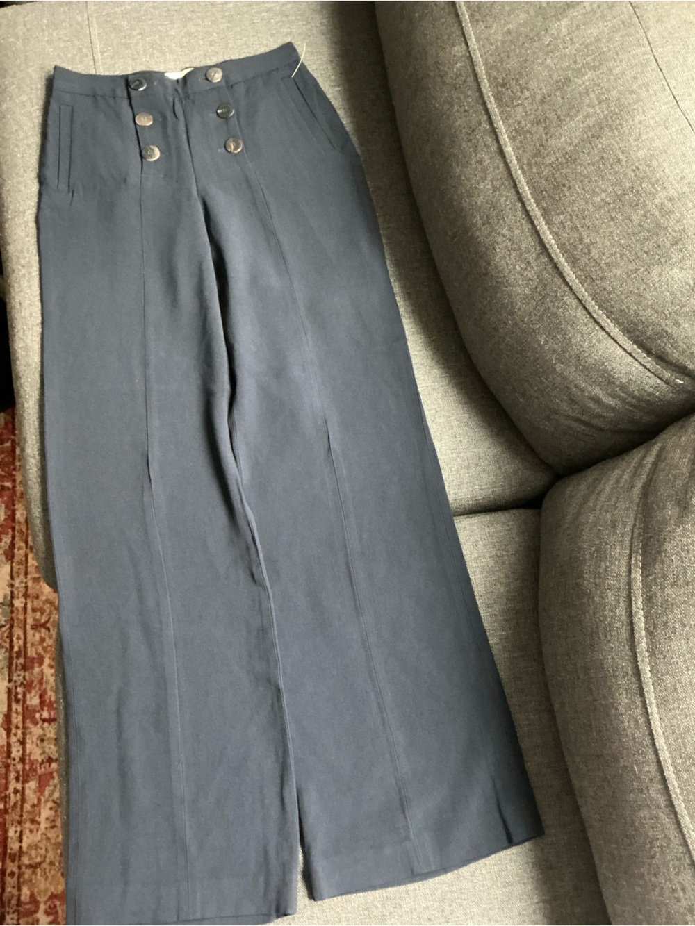 Sezane Women  Navy Wide-Leg Dress Pants Sailor Double Button Waist size 36/4 US